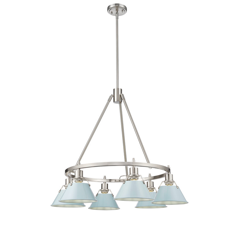 Felda 6 - Light Steel Dimmable Cone Chandelier, Dusky Blue, Pewter