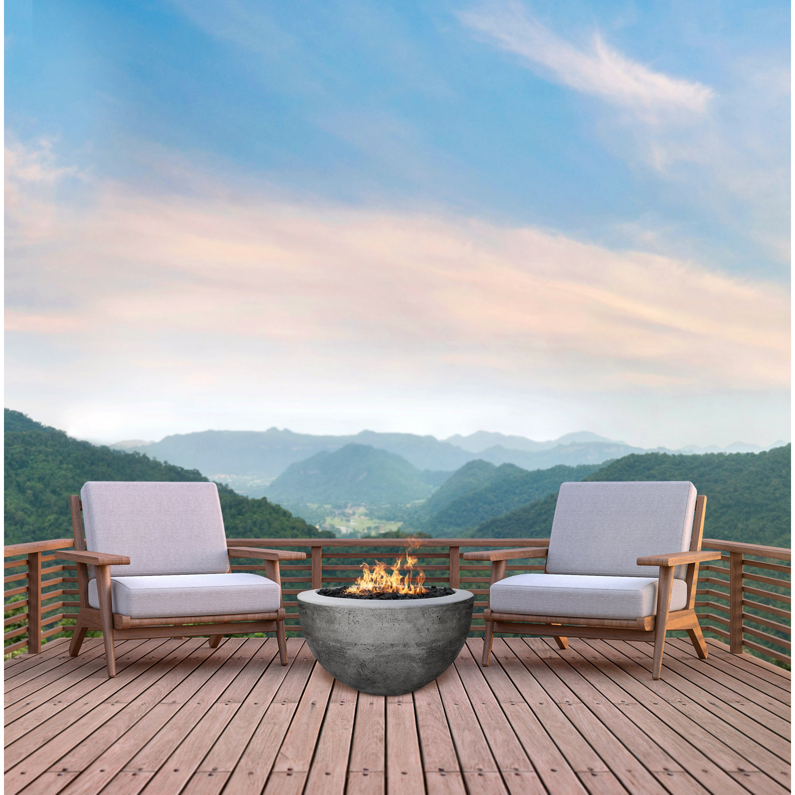 Round Fire Pit, Natural Gas, 14" H x 29" W x 29" D