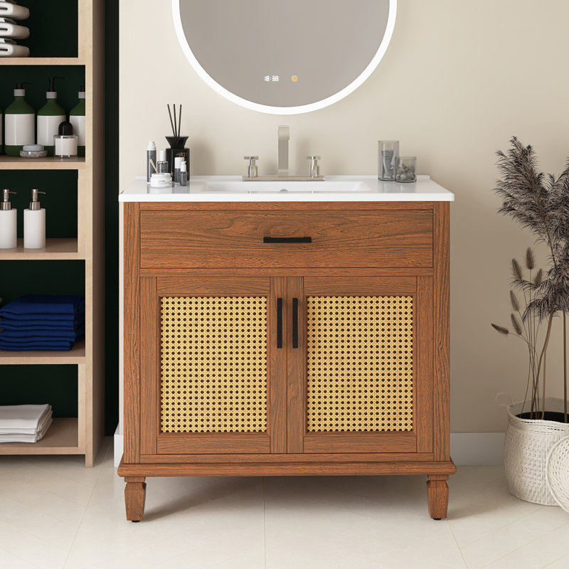 Meuble-lavabo 36 po avec lavabo en céramique, Brun