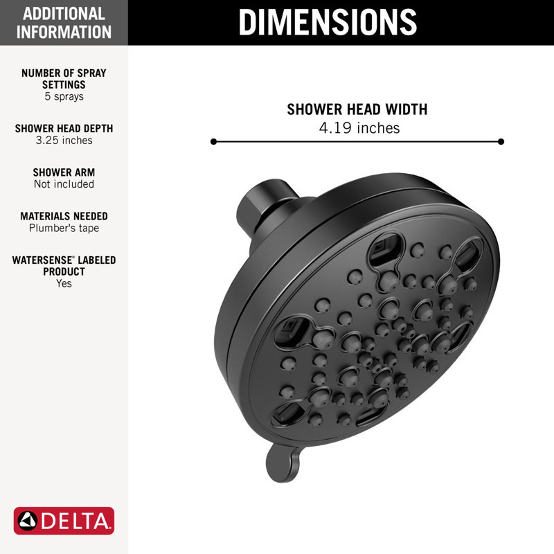 H2Okinetic 5-Setting Contemporary Shower Head, Matte Black