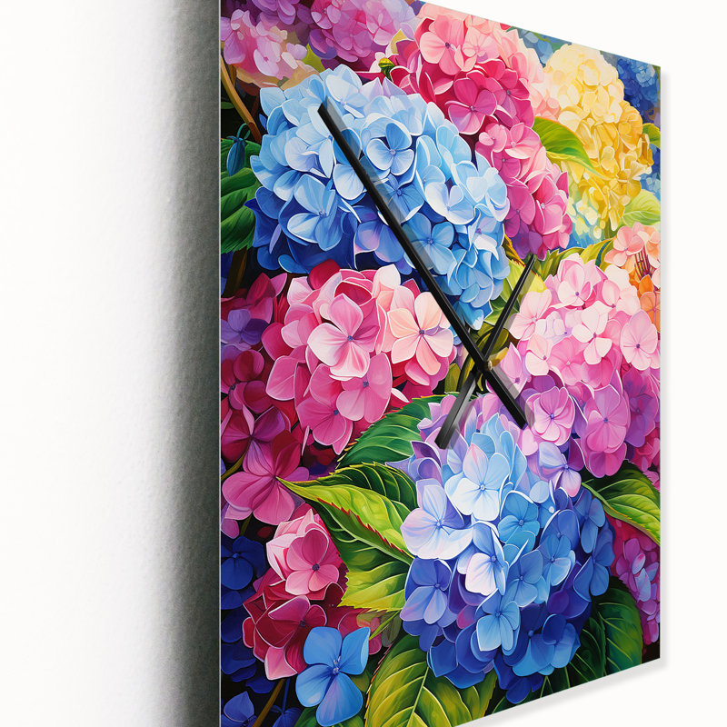 Horloge murale floral rose et bleu, H 32 po x l 16 po x P 1 po