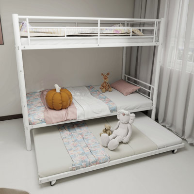 Heavy-Duty Sturdy Meta Twin Over Twin Bunk Bed/L/ Noise Reduced/ Safety Guardrail/No Box Spring Needed,White
