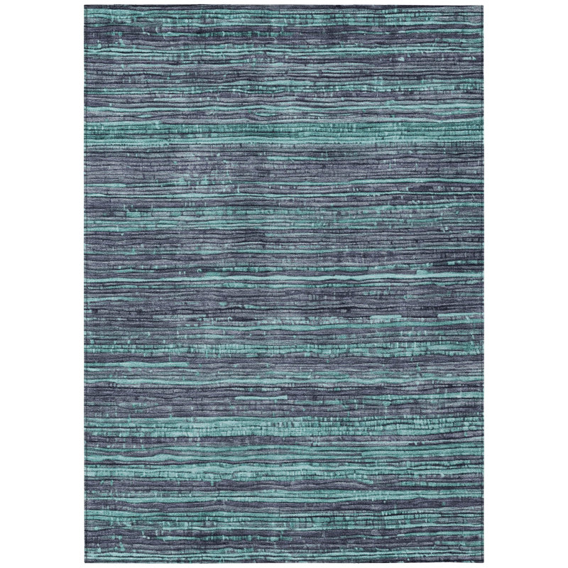 Machine Washable Indoor/Outdoor Xhevrie Teal Rug, Rectangle 3' x 5'