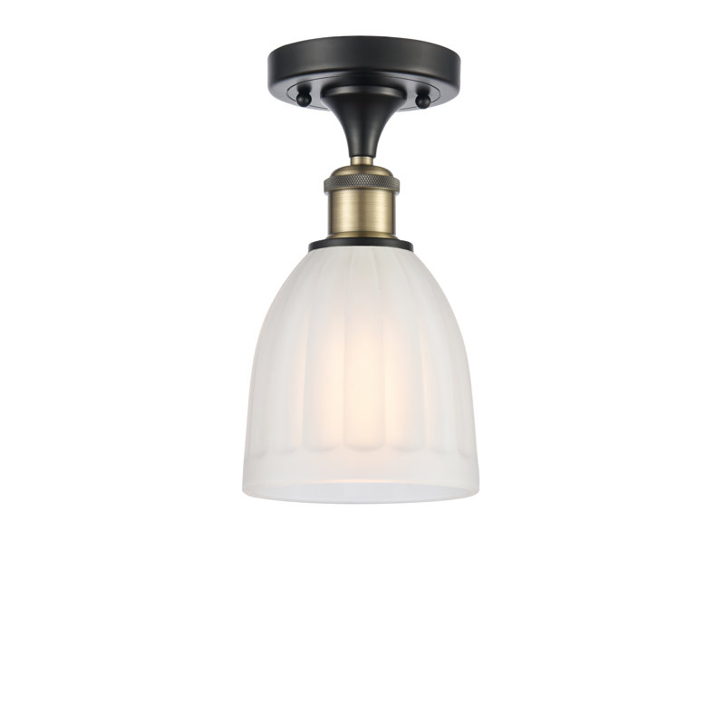 Dunder Glass Semi Flush Mount, Black Antique Brass, 6 Watt Vinage LED Bulb, White