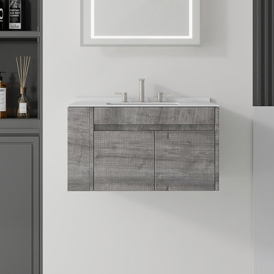 Meuble-lavabo flottant avec comptoir en marbre de culture et portes à fermeture douce