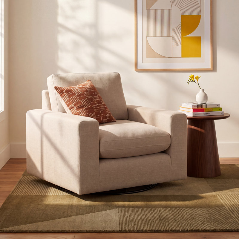 Asher Upholstered Swivel Club Chair, Effie Flax Performance Linen