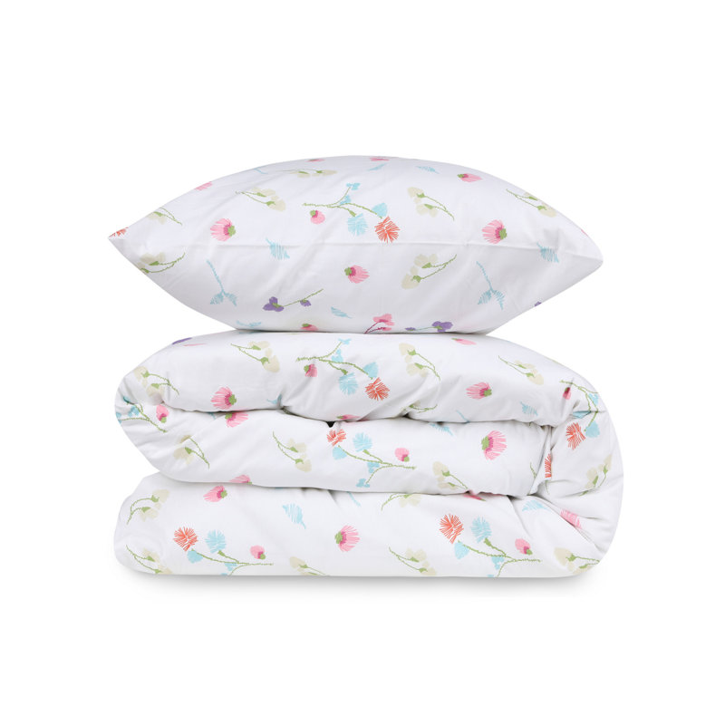 100% Cotton Ranforce Quilt Cover Set (Single), White with Blue, Red, Purple & Green, 55.1 x 78.7 inches Duvet Cover & 23.6 x 23.6 inches Pillowcase | 145 Thread Count, Machine Washable, Stylish Design with Button Closure