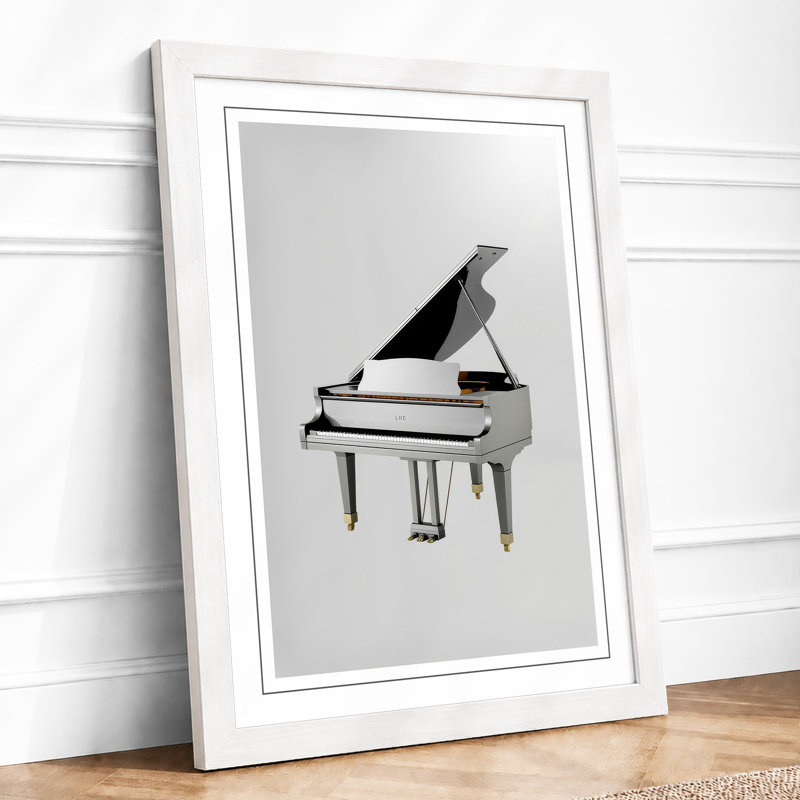 Grand Piano Elegance Modern - Framed Print, A4 - 29.7 x 21.0 cm, White