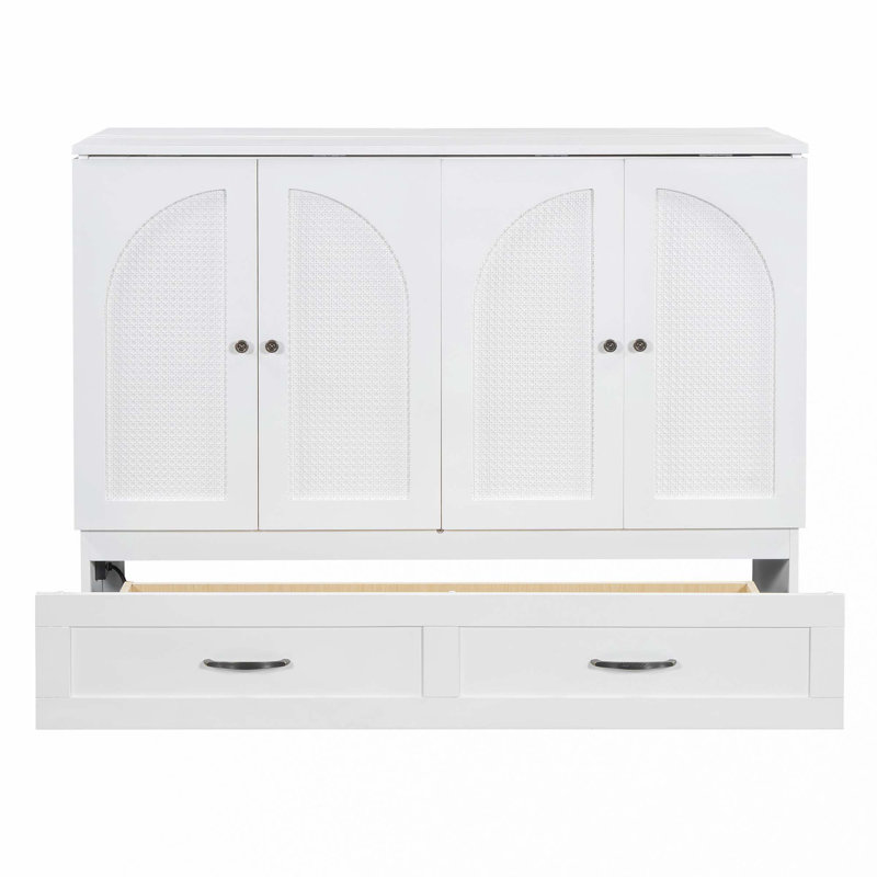 Lit escamotable avec grands tiroirs Murphy, Full / Double, Blanc