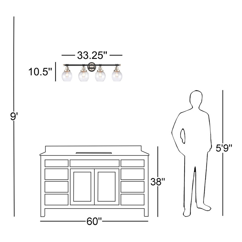 Éclairage pour meuble-lavabo à 4 lumières à intensité variable Anwyn, Nickel poli noir, Grainé