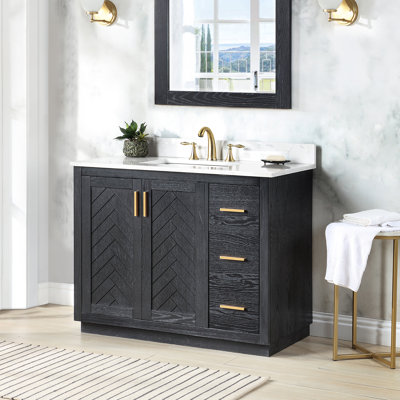 Meuble-lavabo simple en bois massif et manufacturé l 42 po Gazsi