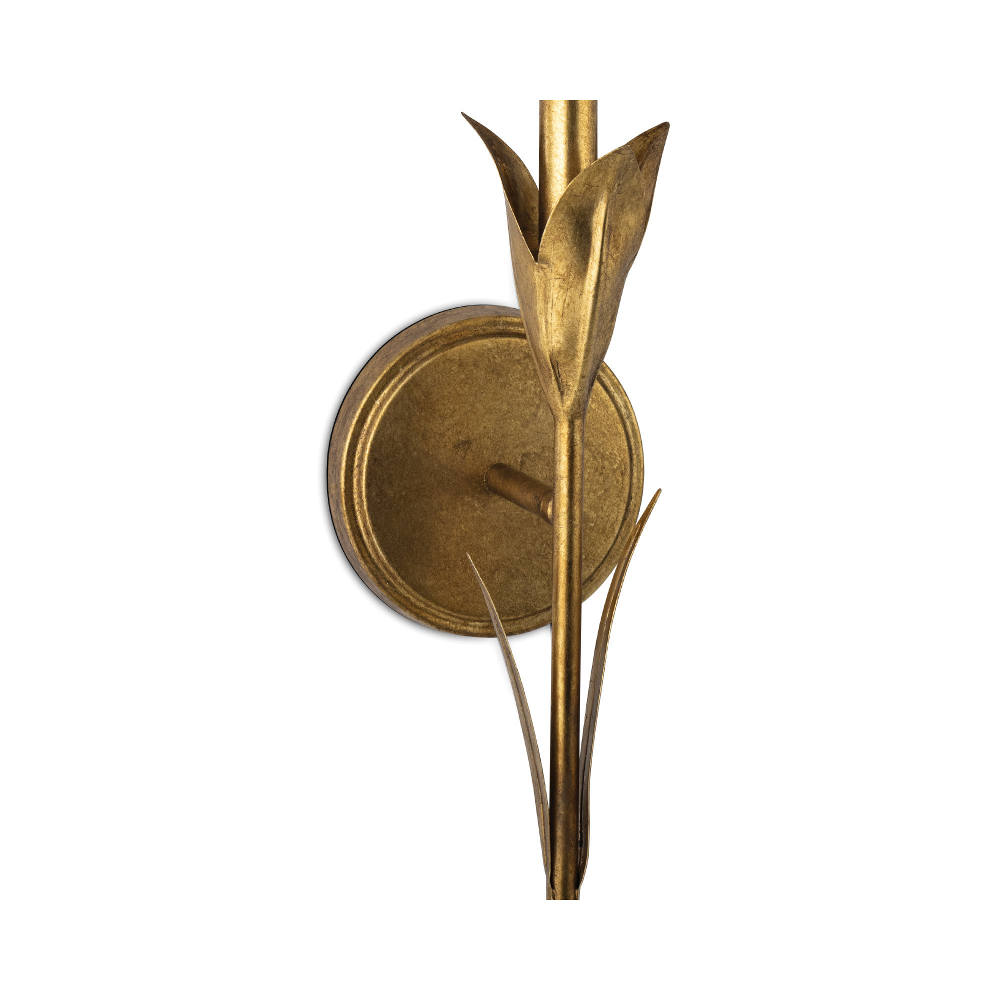 River Reed Single Light Dimmable Armed Sconce, Antique Gold Leaf