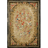European Floral Pattern Antique Earthy American Hooked Rug