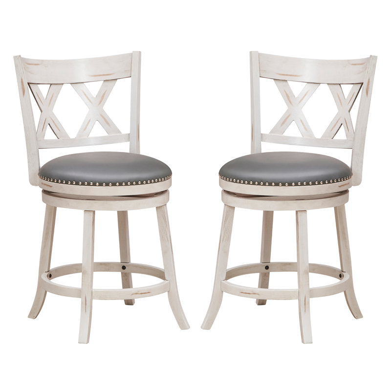 Cairra Swivel Upholstered Faux Leather Counter Stool with Solid Wood Frame