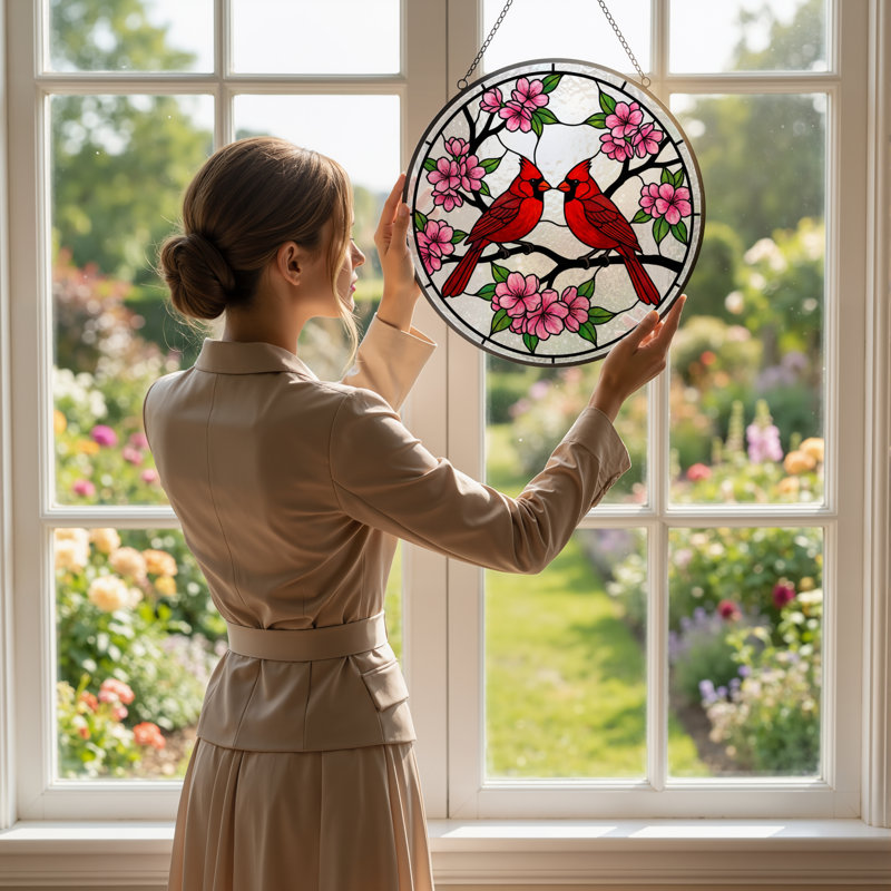 Vitrail de vitrail H 7,8 po Cardinal Blossom, H 7,8 po x l 7,8 po