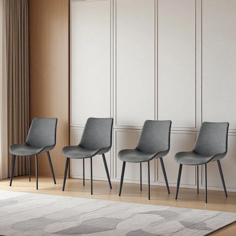 Angiens 19.69'' H Faux Leather Upholstered Metal Side Chair, Dark Gray, 4