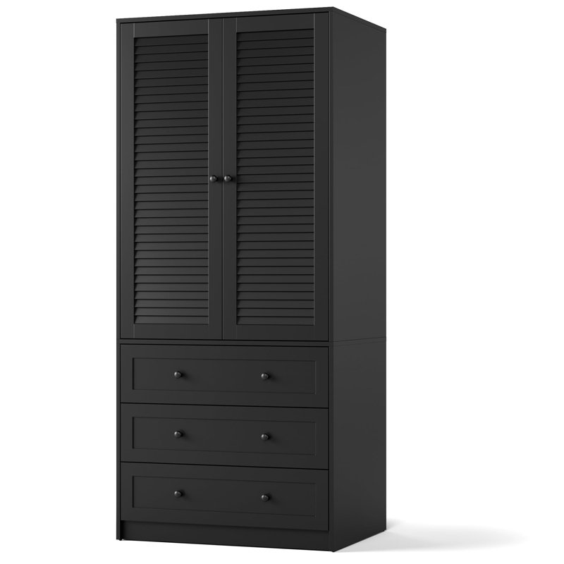 Armoire 70 "en bois avec 2 portes et 3 tiroirs, armoire de chambre à coucher avec tablette suspendue