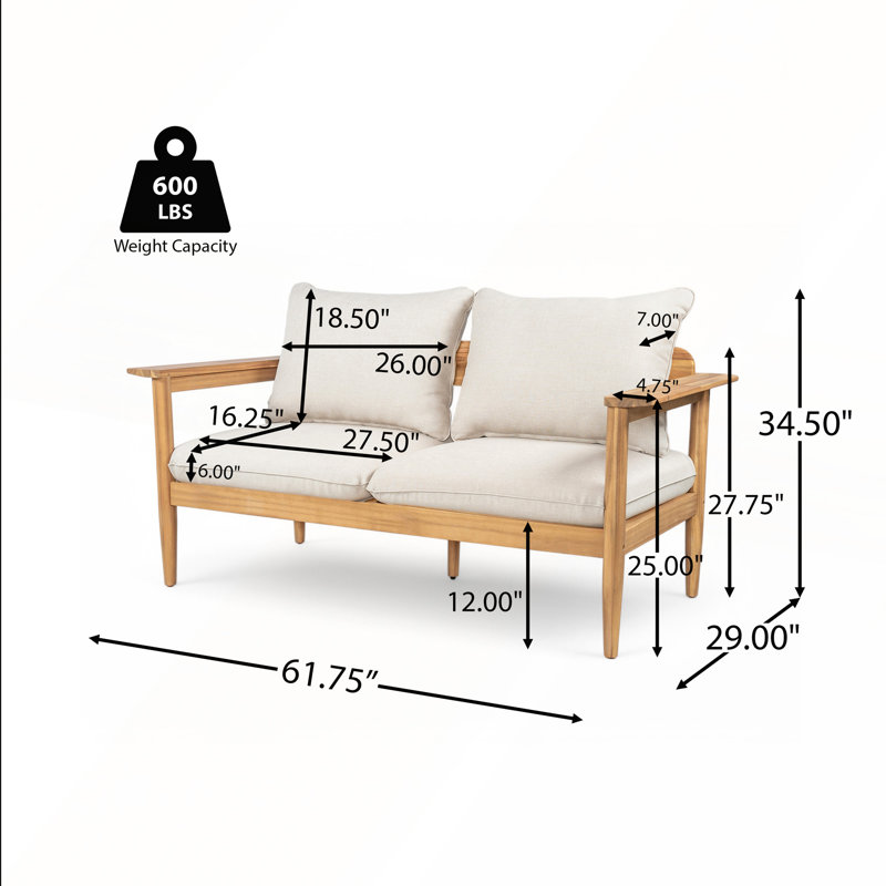 Causeuse d'extérieur en bois d'acacia durable avec coussins confortables