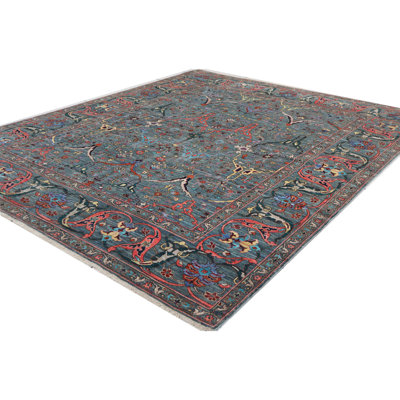 Hand Knotted Wool Area Rug in Blue