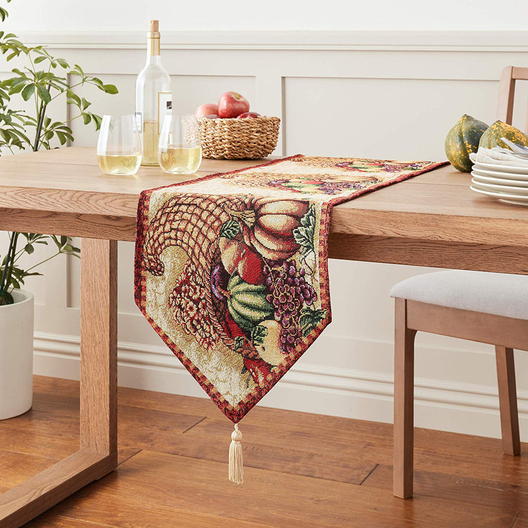 Marcelino Cornucopia with Pumpkins and Fruit Table Runner The Holiday Aisle®