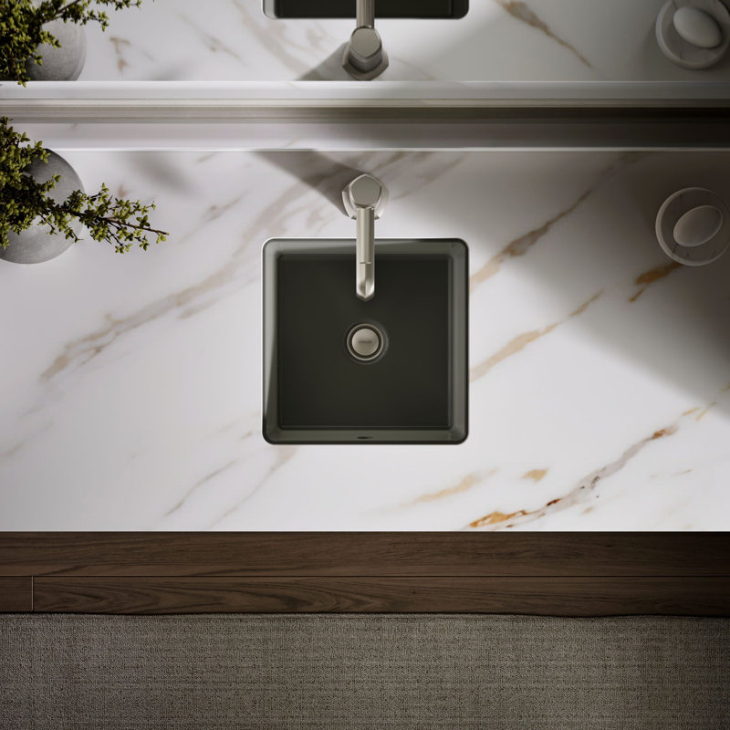 Verticyl Vitreous China Square Undermount Bathroom Sink with Overflow, Thunder Gray