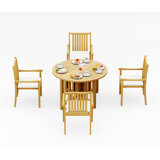 3 Seats 4 Pcs Grade-A Teak Wood Dining Set: 48" Round Butterfly Table And 3 Cahyo Stacking Arm Chairs #11CH0903