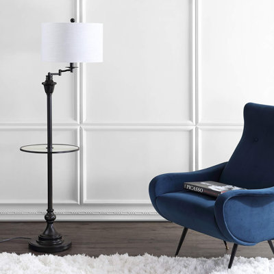 60" Metal And Glass Led Floor Lamp With Side Table, Contemporary Design For Living Room, Bedroom, Office, Reading