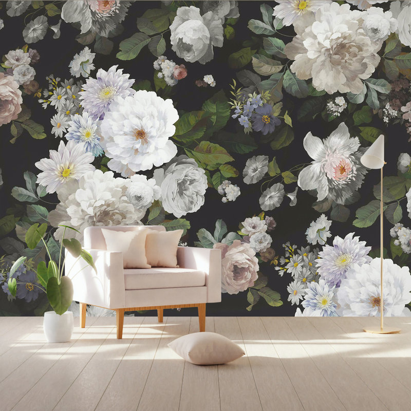Papier peint amovible en tissu Xaylah Peony Blossom, L 75 po x l 112 po