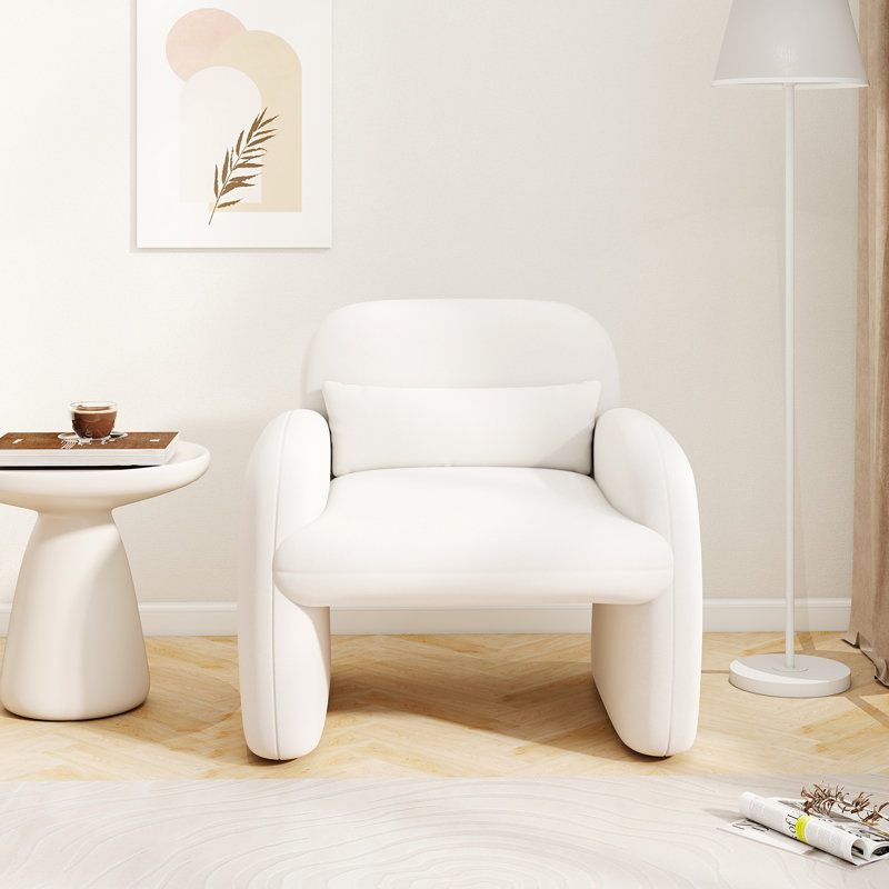 Stylish and Minimalist Fleece Single Sofa Chair with Arms and Pillow, Armchair, Beige Teddy