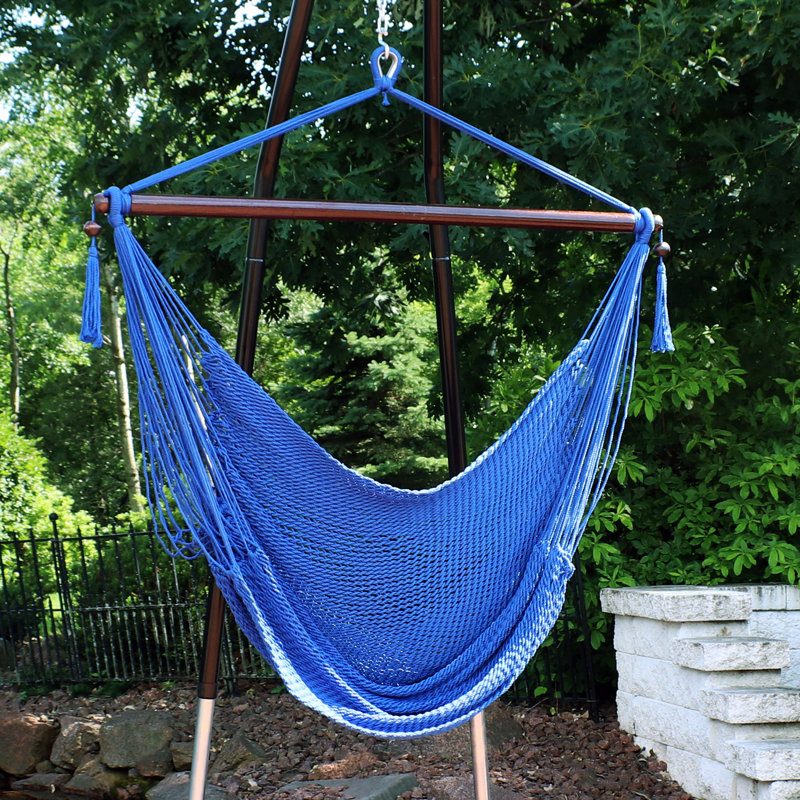Chaise hamac suspendue avec corde en polyester filé doux Plummer - Bleu, Bleu clair
