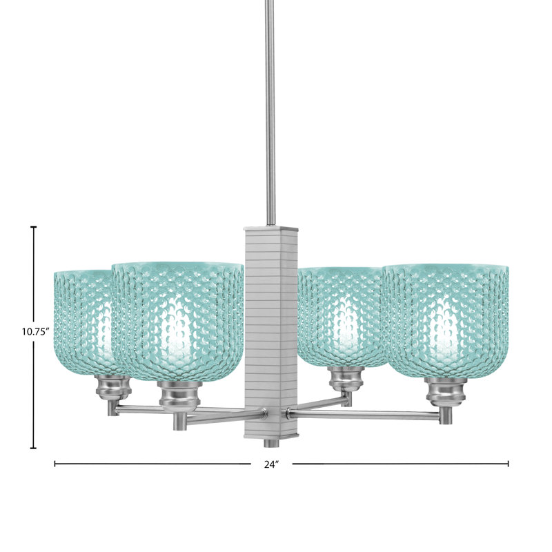 Lustre à 4 lumières Edge avec verre texturé de 6 po, Turquoise, Nickel brossé