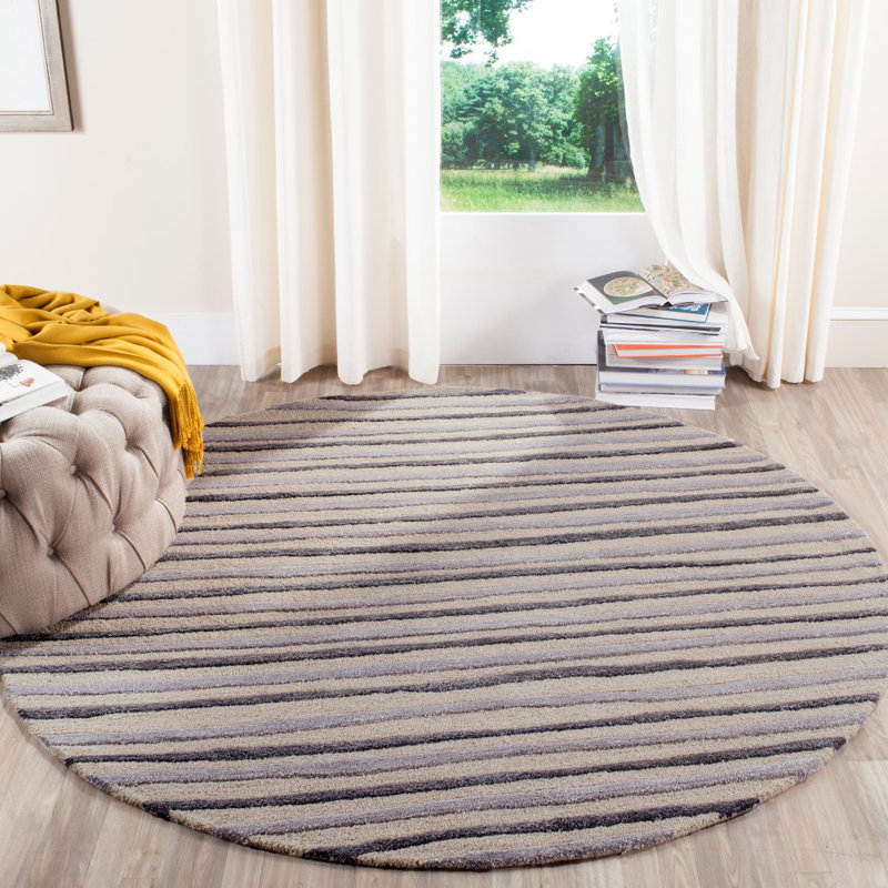 Gonde Martha Stewart Hand Tufted Wool/Viscose Striped Rug in Wampum Purple, Round 6'