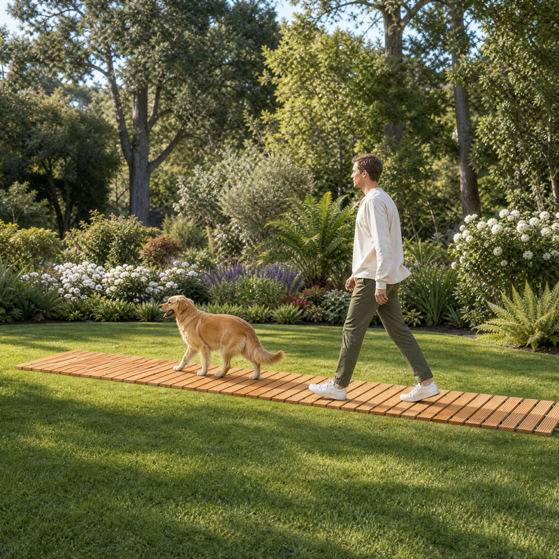 Allée de jardin en bois pour l'extérieur, H 0,60 po x l 144 po x P 17 po, Jaune