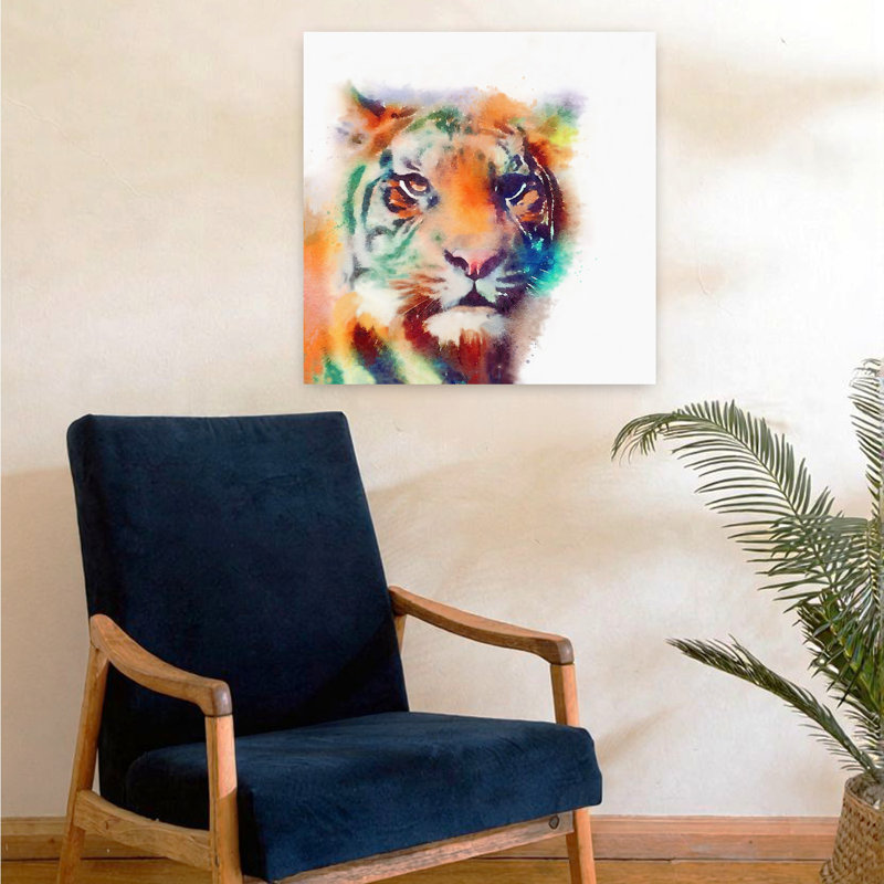 «The Elusive II», art contemporain du tigre, chat, H 24 po x l 24 po