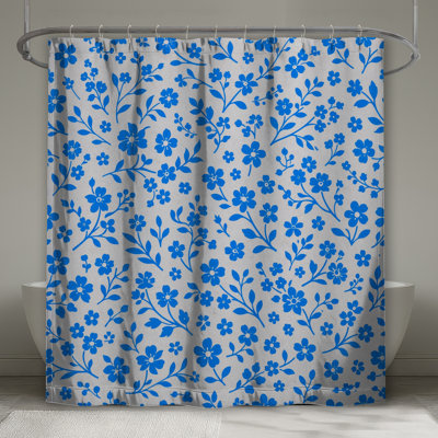 Rideau de douche bleu à motif floral très long