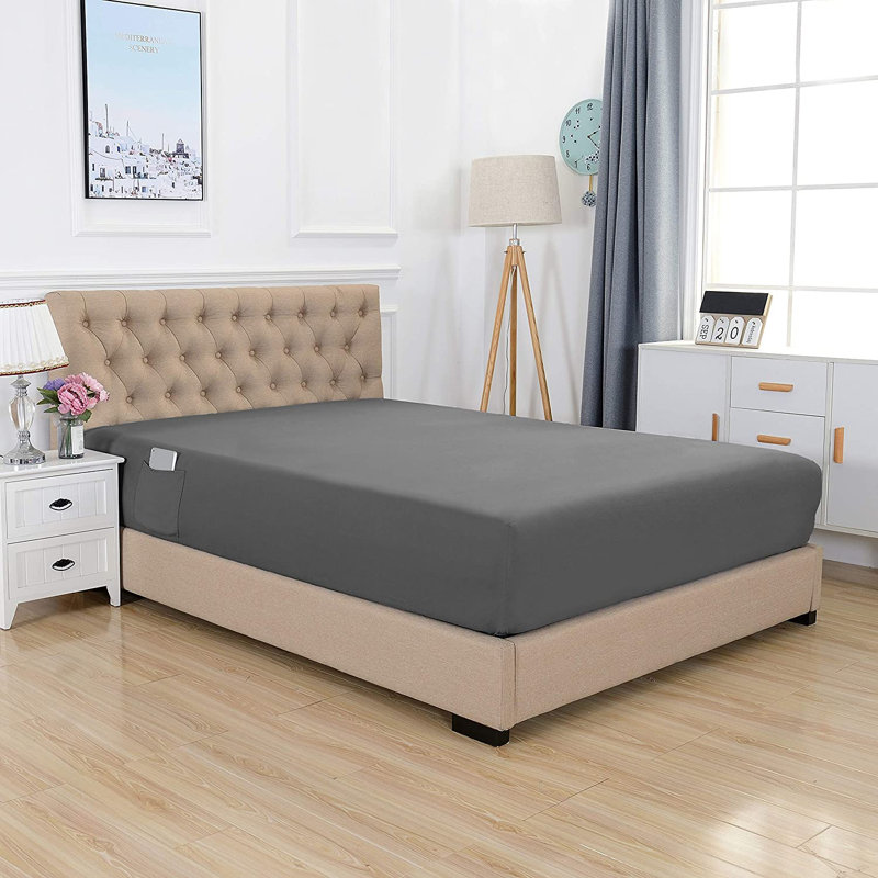 Latitude Run® Cotton 1500 Thread Count Fitted Sheet, Gray, Queen