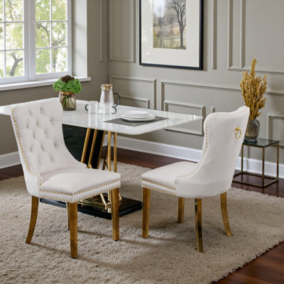 Chaises de salle à manger capitonnées en velours à oreilles