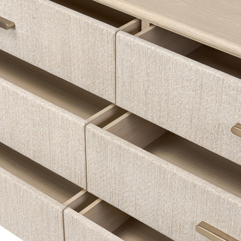 Rosenell 6 Drawer Dresser, Natural Oak Veneer