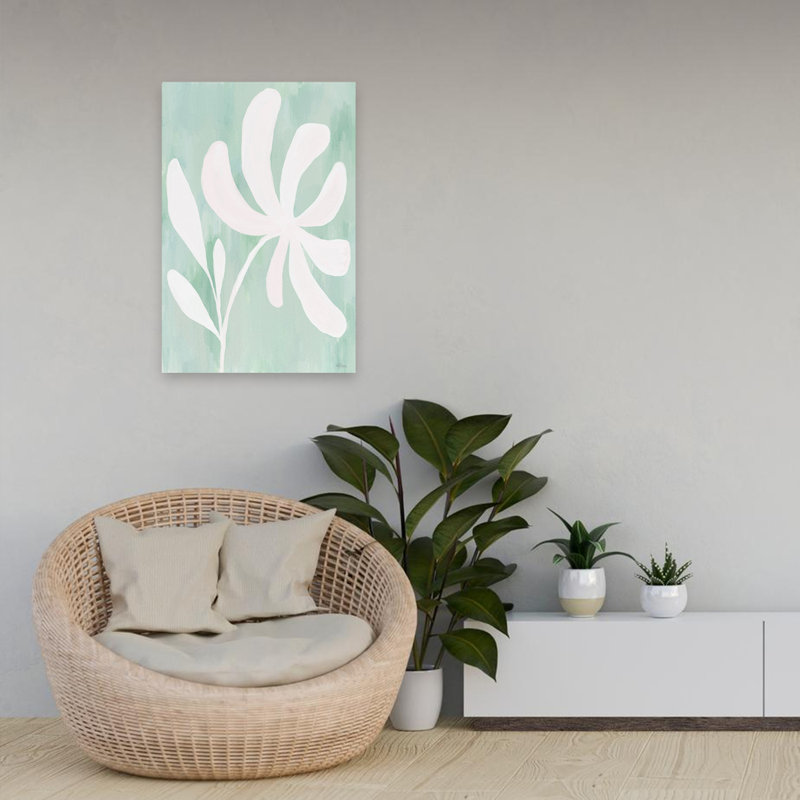 «Daydreaming 1 - Contemporary Minimalist Flower Mint Green Art», art pastel doux, H 24 po x l 16 po