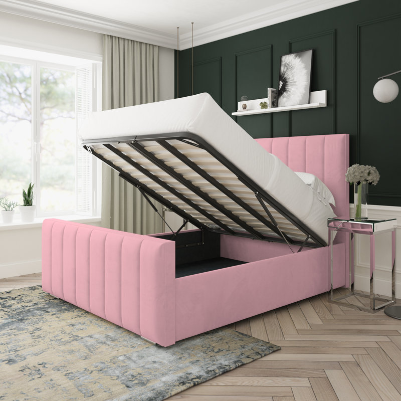 Oakley Plush Velvet Upholstered Ottoman Bed Frame, Single (3'), Pink