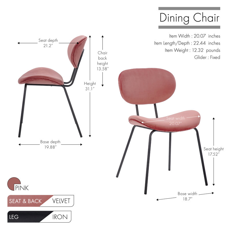 17.52'' H Velvet Upholstered Stacking Side Chair, Pink