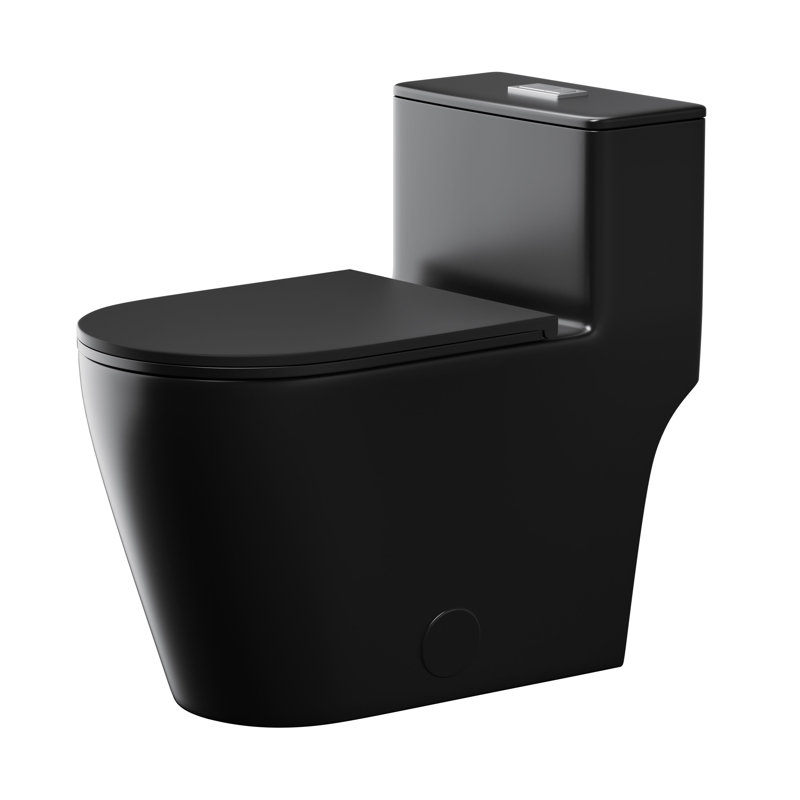 Modern Black 17" Comfort Chair Height Toilet Powerful Flush Elongated One-Piece Bathroom Toilet Bowl, Quiet Close Seat