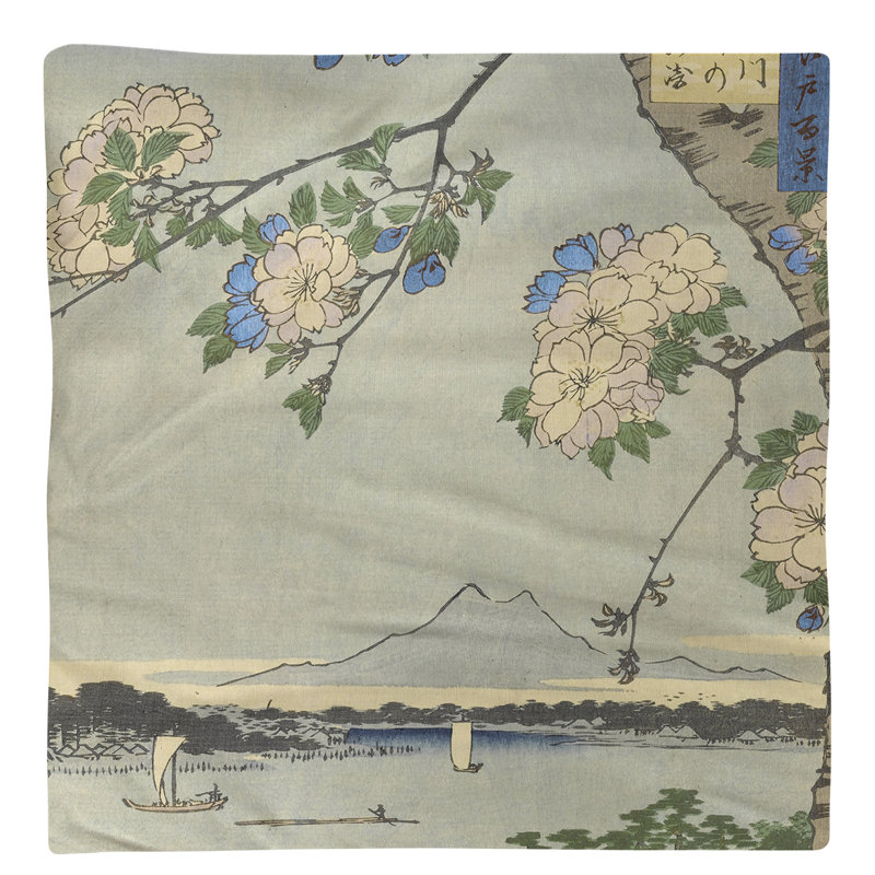 Utagawa Hiroshige Floral Square Napkin, Blue Blossoms