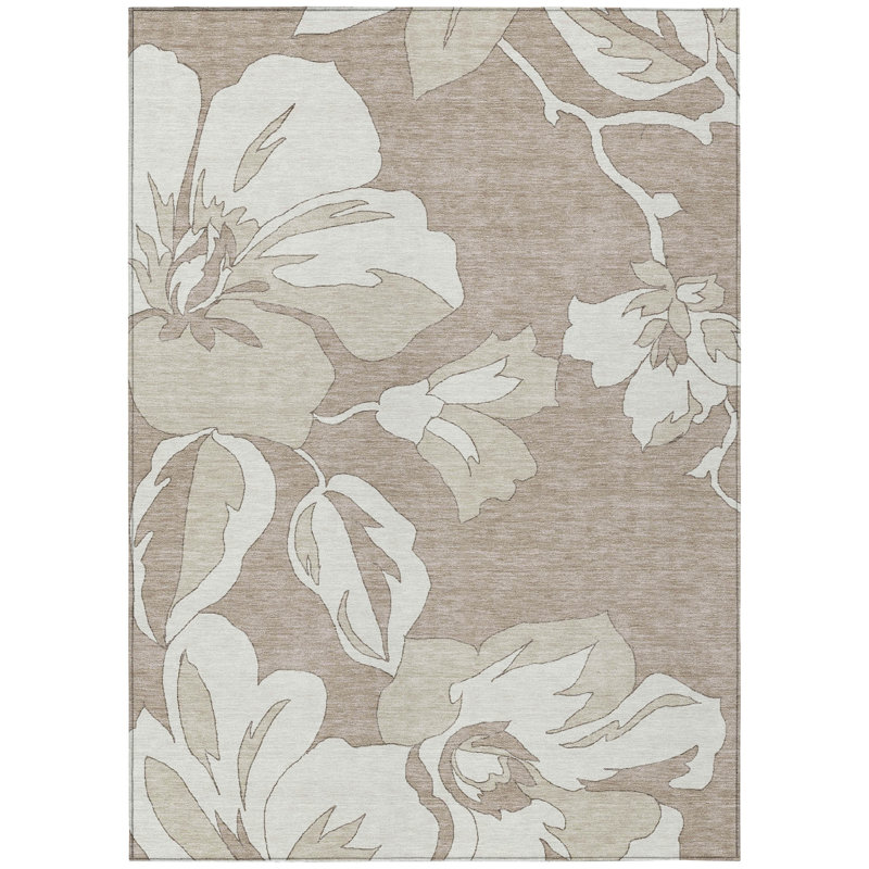 Tapis intérieur lavable floral beige / ivoire 9 'X 12' Taupe