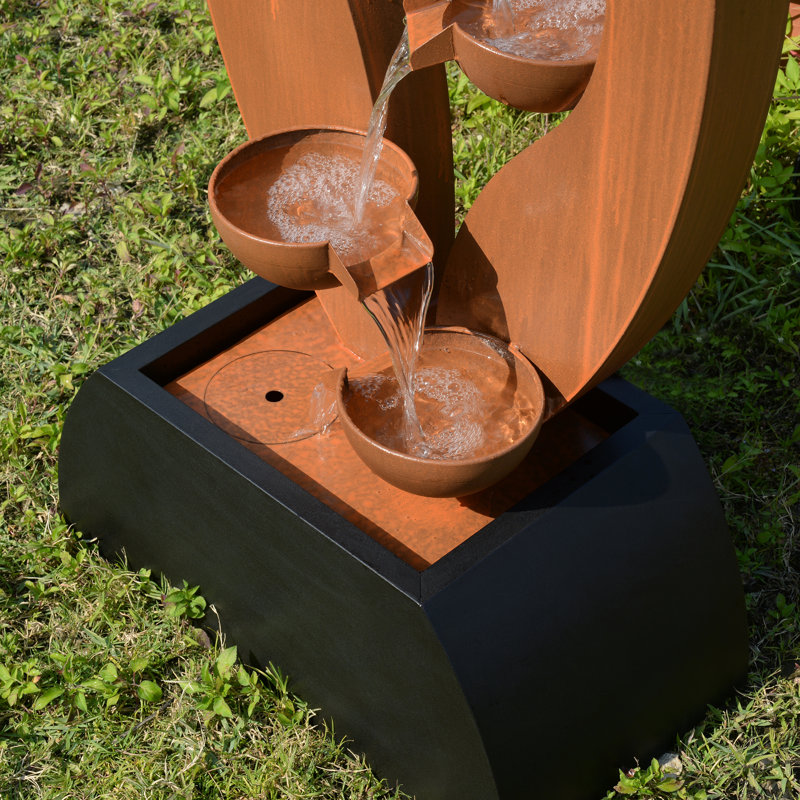 Handcrafted Outdoor Metal Cascade Fountain, Brown
