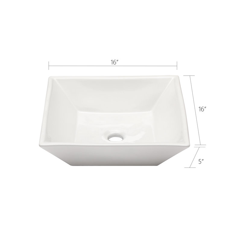 Lavabo de salle de bain à vasque carrée 16 po, vasque en céramique blanche au-dessus du comptoir
