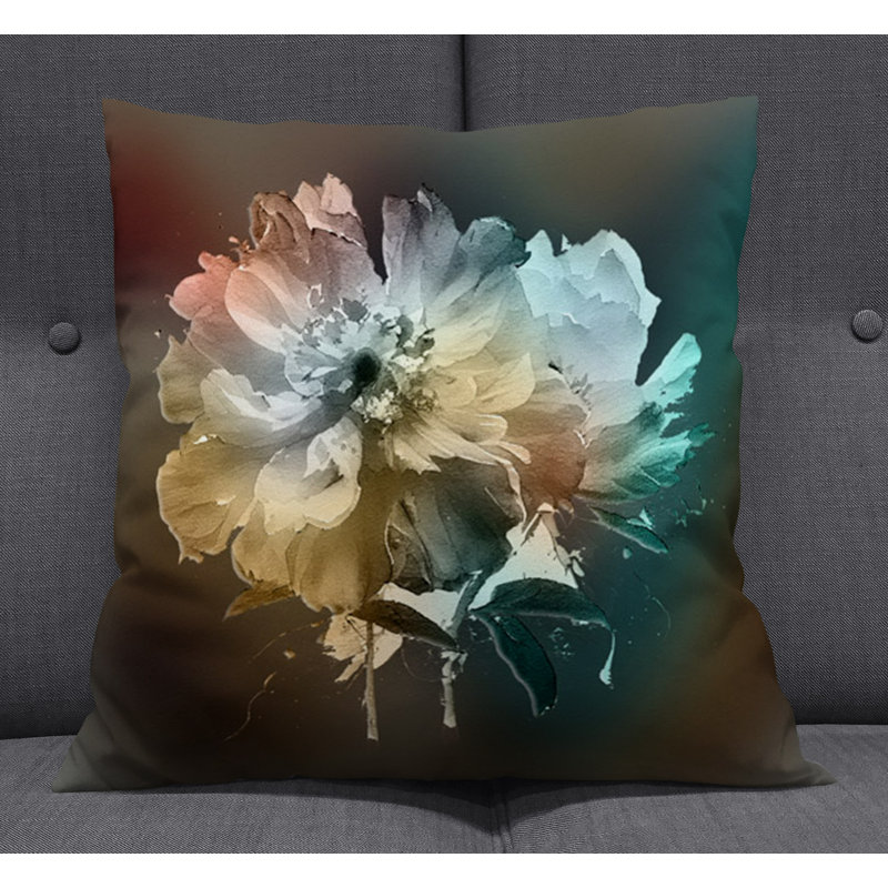 Throw Pillow With Insert, 18"H x 18"W, Blue/Brown Floral 2