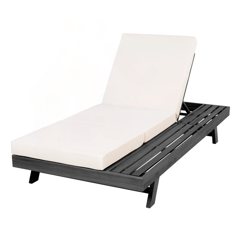 Ensemble de chaises longues, espace disponible sur un côté, bois d'acacia noir avec coussins de salon résistants à l'eau (crème et 4 pouces d'épaisseur) - version gris foncé assortie disponible