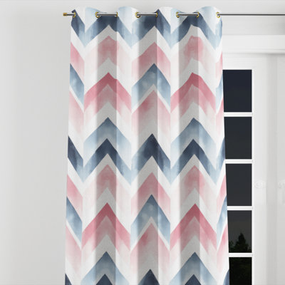Contemporary Boho Window curtains - Pink And Blue Boho Chevron Grommet Curtain - 1 Panel