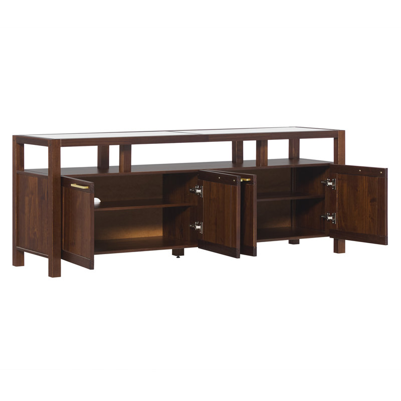 Meuble télé moderne avec plateau en verre, H 27 po x L 58 po x l 16 po, Noyer